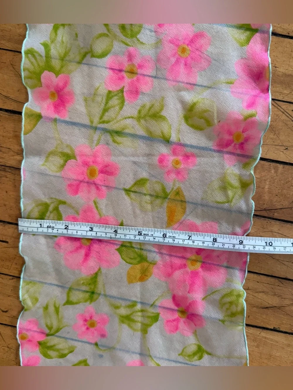 Sheer vintage bright pink white floral long scarf